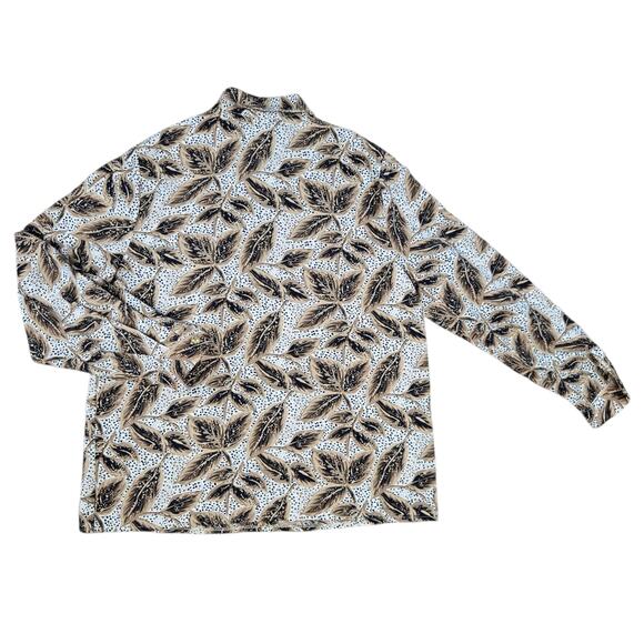 1980s Vintage Leaf Print Blouse Gold Crest Buttons Poplin Blouse Size 16 - Picture 9 of 9